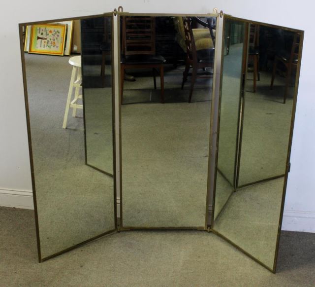 Appraisal: Midcentury French Three Panel Folding Mirror Labeled Miroir - Brot