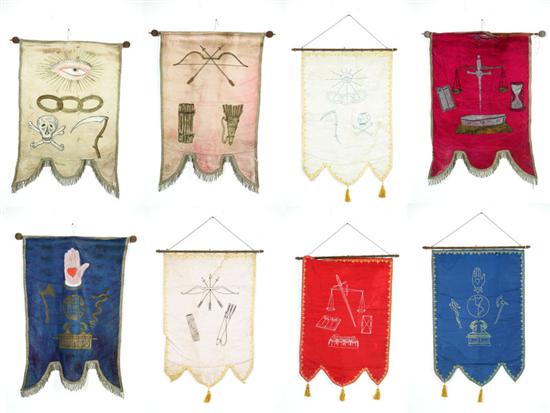 Appraisal: FOUR PAIR OF LODGE BANNERS Possibly Ohio early th century