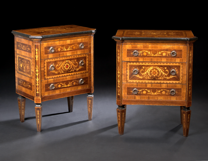 Appraisal: Pair of Italian Mahogany and Mixed Woods Bedside Commodes each