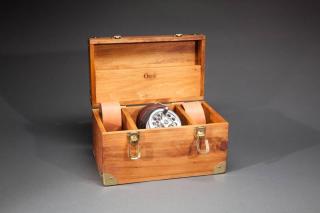 Appraisal: Wooden Box with Fly Reels Orvis Manchester VTbox measures by