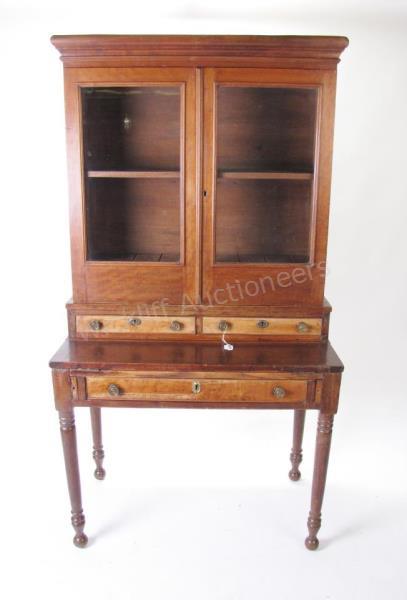 Appraisal: An antique Federal style stepback secretary-bookcase glass doors in top