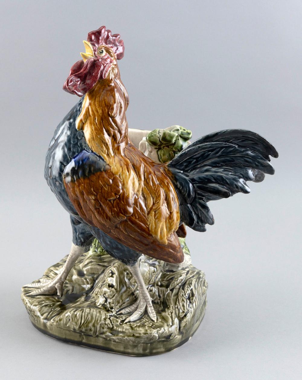 Appraisal: H B CHOISY MAJOLICA ROOSTER BY LOUIS CARRIER BELLEUSE Late