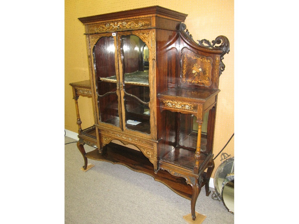 Appraisal: Victorian rosewood and inlaid display cabinet by Maple Co the