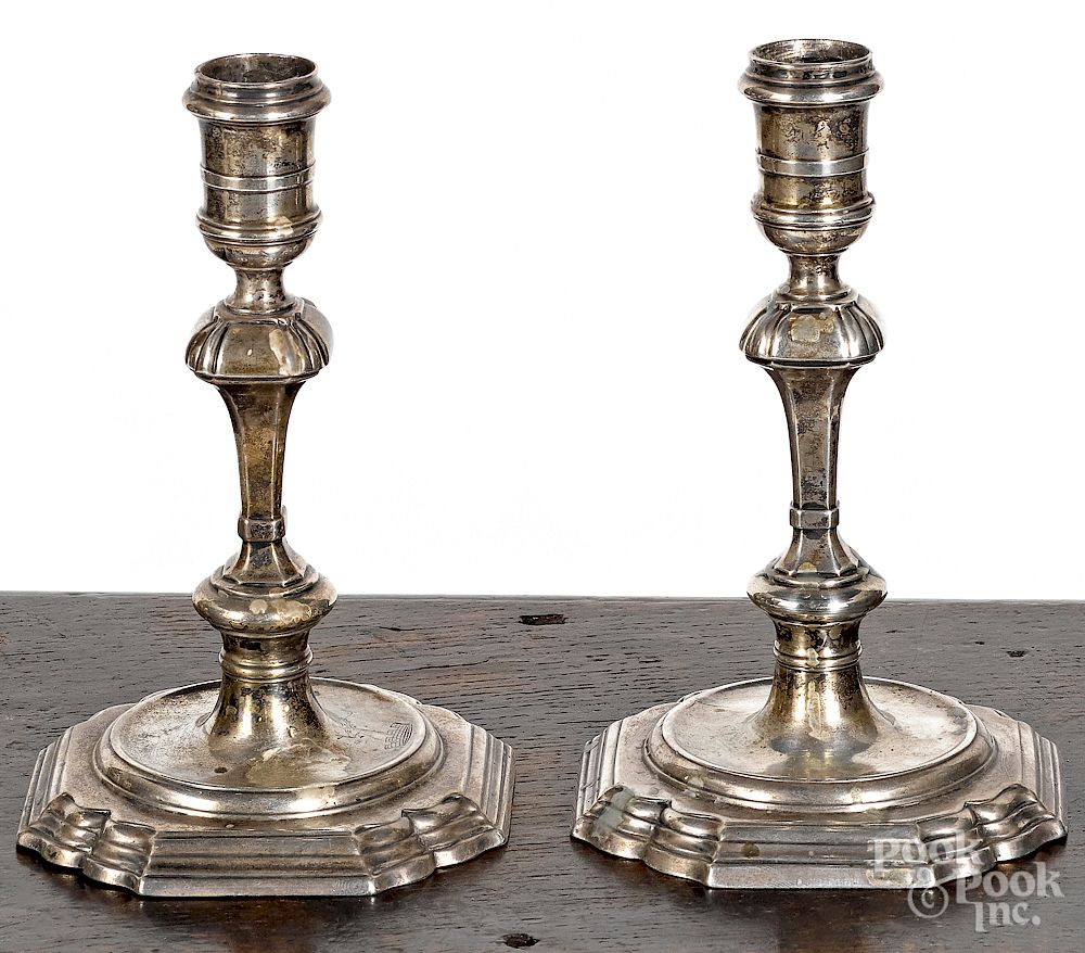 Appraisal: Pair of English silver candlesticks Exclusive on Bidsquare Pair of