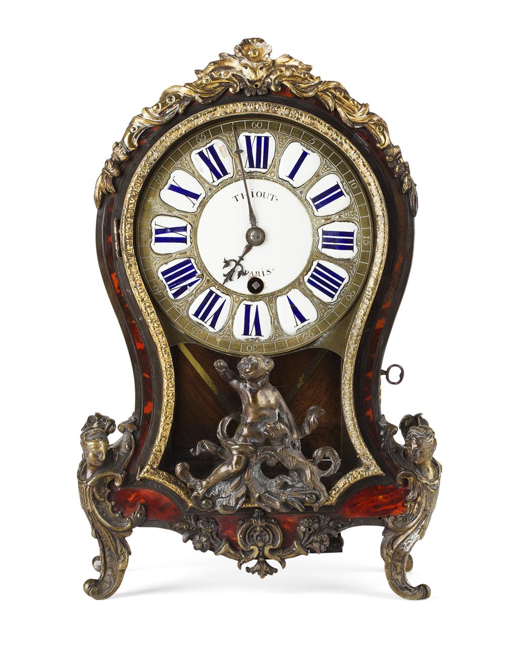 Appraisal: YLOUIS XV TORTOISESHELL AND BRONZE MOUNTED BRACKET CLOCK SIGNED THIOUT