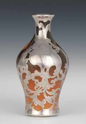 Appraisal: Rookwood Pottery Vase with Silver Overlay Decorated by Constance A