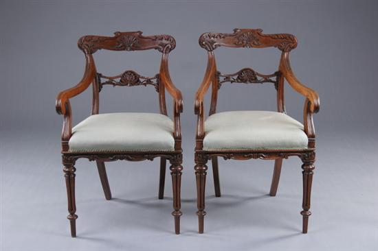 Appraisal: PAIR WILLIAM IV OPEN ARM CHAIRS th century rosewood Well-carved