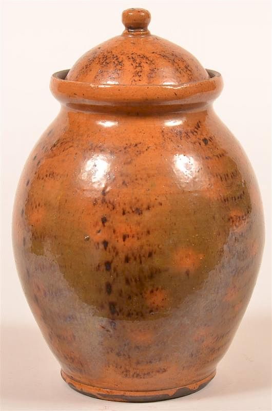 Appraisal: Shooner Redware Mottle Glazed Storage Jar Shooner Redware Pottery Mottle