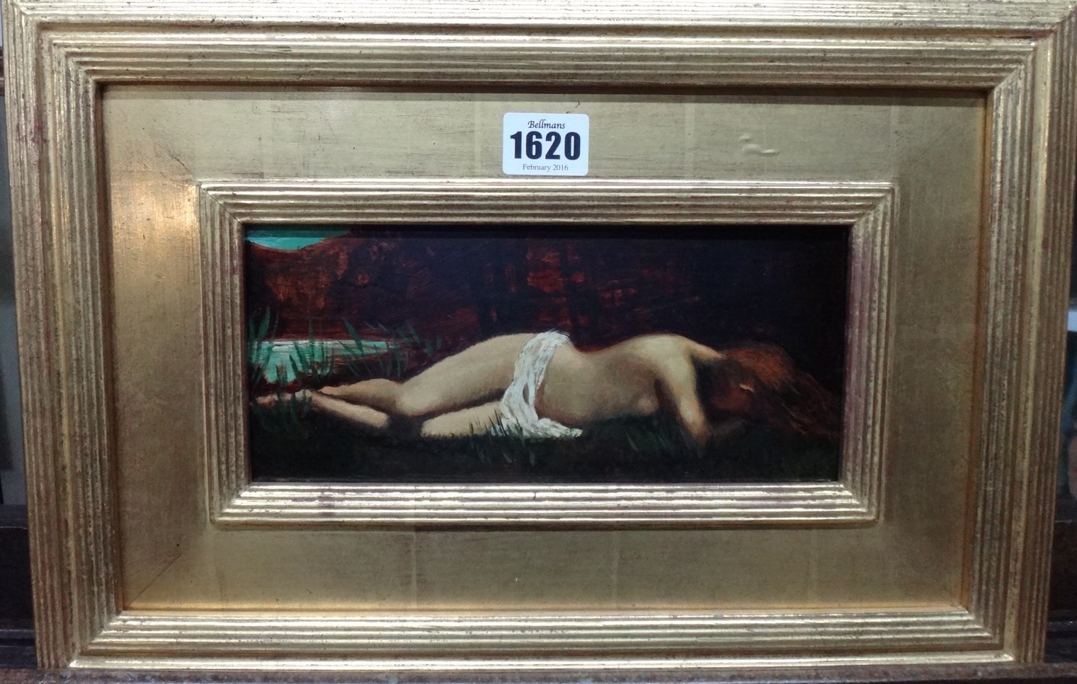 Appraisal: After Jean Jacques Henner Reclining nude oil on board cm