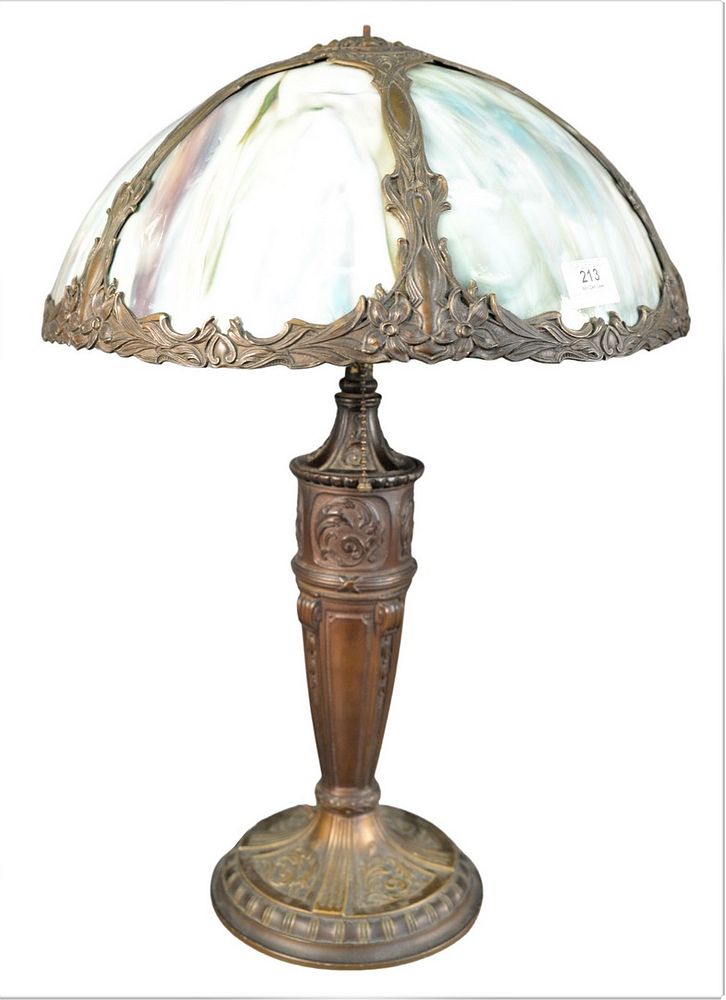 Appraisal: Slag Glass Panel Table Lamp having two lights and cylindrical