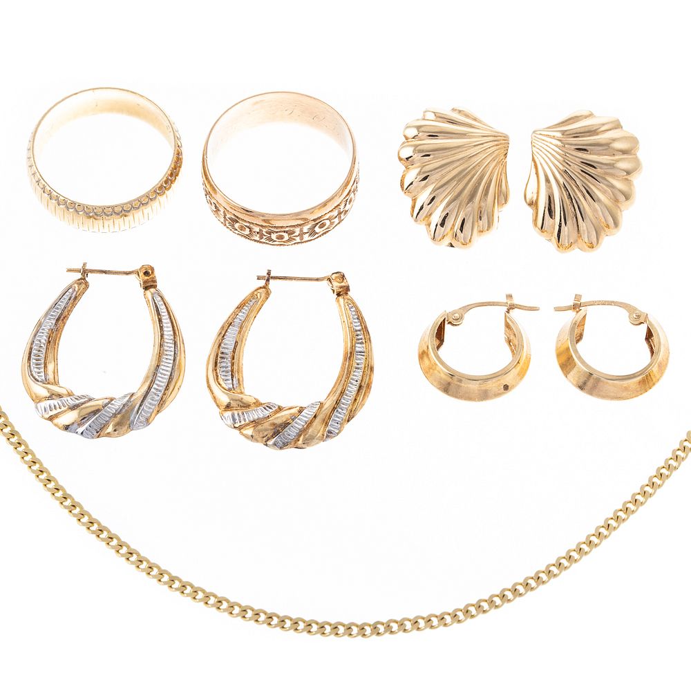 Appraisal: A Collection of Earrings Bands A Chain in K K