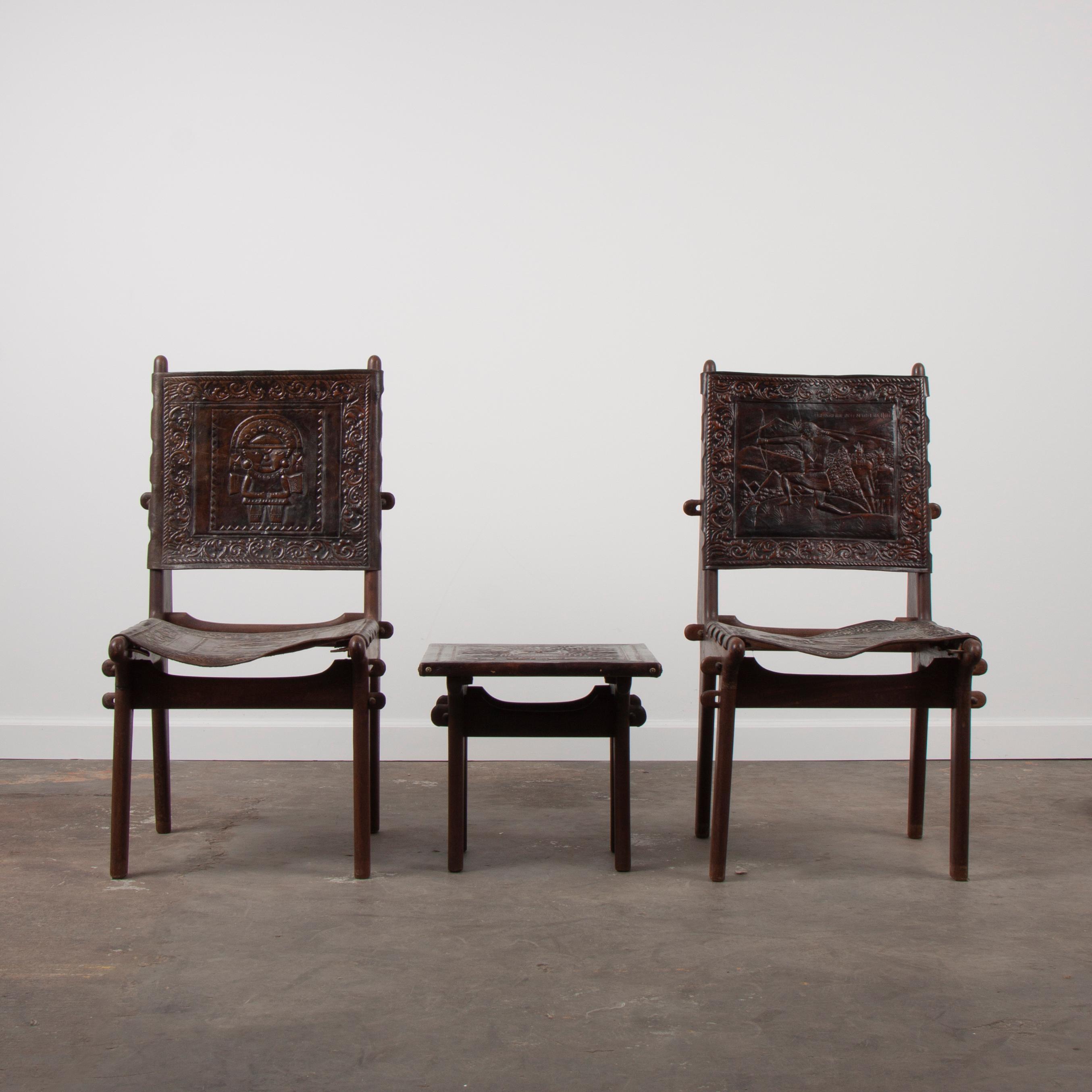 Appraisal: ANGEL PAZMINA ECUADORIAN MODERN LEATHER CHAIRS TABLE A pair of