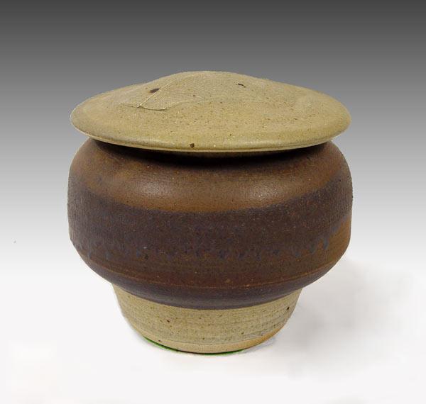 Appraisal: KARNES Karen American Large Lidded Glazed Stoneware Vessel '' h