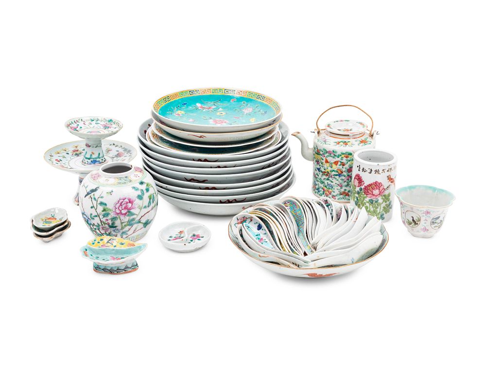 Appraisal: A Collection of Chinese Famille Rose Porcelain Dining Wares A