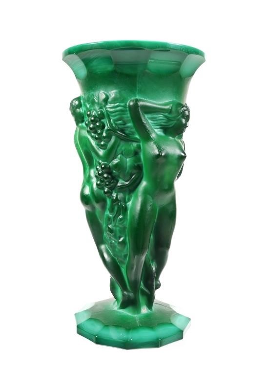 Appraisal: Art Deco malachite art glass vase Measures - high Excellent