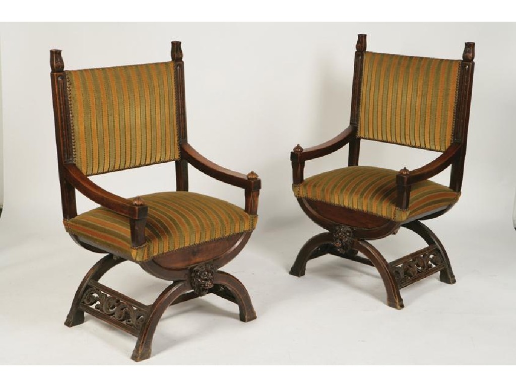 Appraisal: A PAIR OF ITALIAN RENAISSANCE REVIVAL THRONE CHAIRS with broad