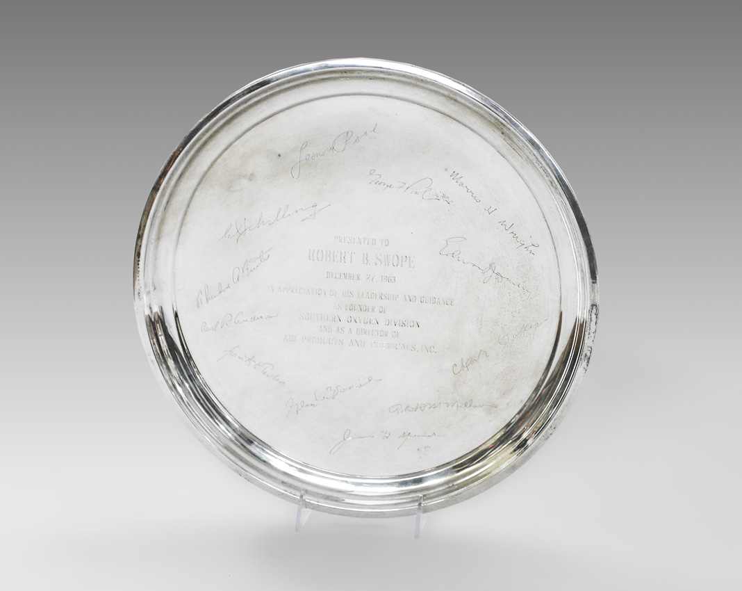 Appraisal: POOLE STERLING PRESENTATION TRAY dedication to Robert B Swope with