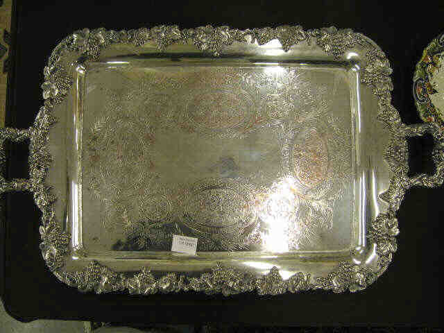 Appraisal: Ornate Silverplate Tray with Grape Vine Trim fine chased floral