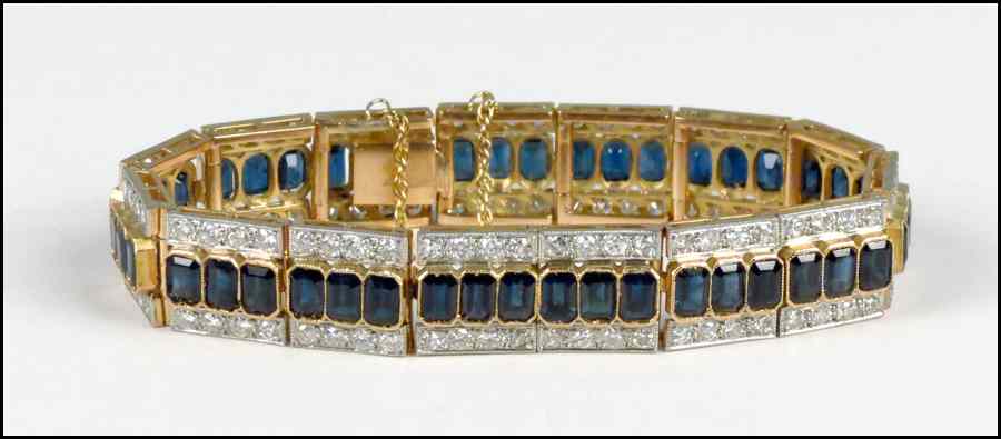 Appraisal: SAPPHIRE DIAMOND AND KARAT YELLOW GOLD BRACELET emerald cut sapphires