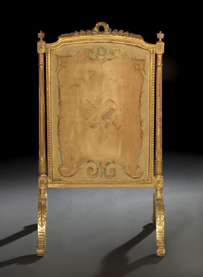 Appraisal: Louis XVI-Style Giltwood Firescreen third quarter th century the tapestry