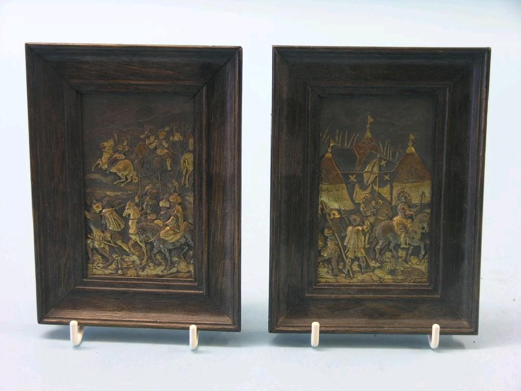 Appraisal: A pair of cast two-colour metal plaques rectangular-shape cast with