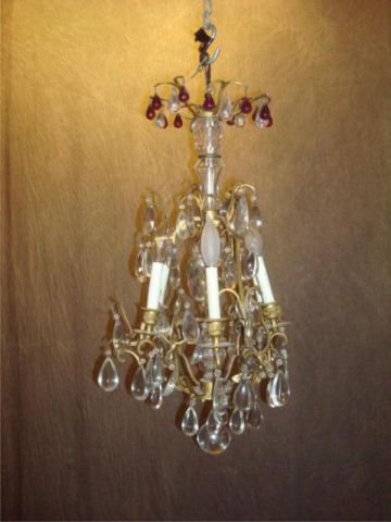 Appraisal: Gilt metal and crystal skeleton form chandelier of from a