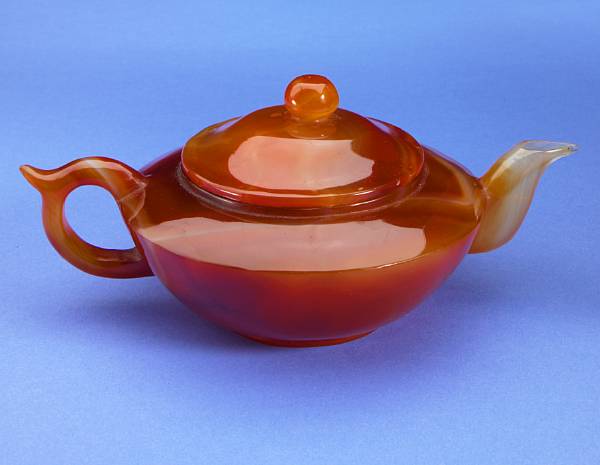 Appraisal: Banded Agate Teapot By Gilbert Lam Carved in China by