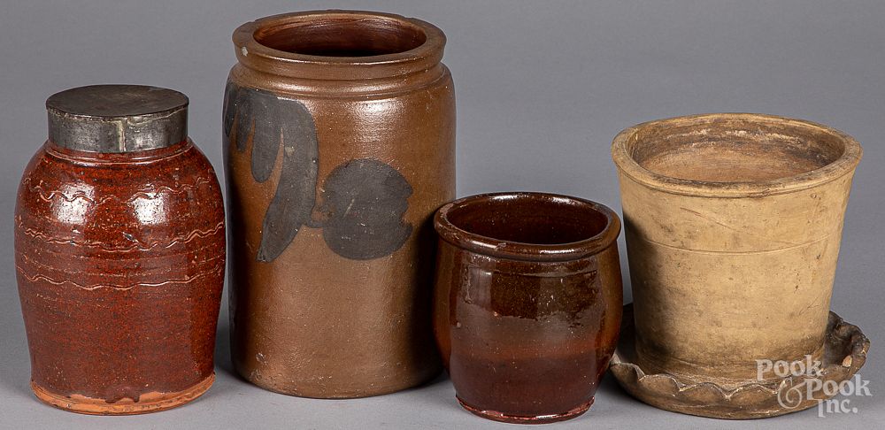 Appraisal: Four pieces of earthenware th c Four pieces of earthenware