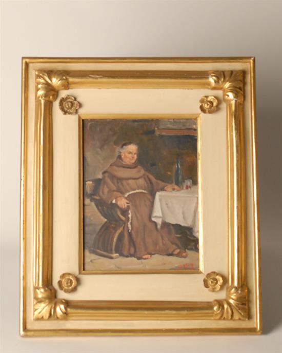 Appraisal: Oil on board of a seated monk illegibly signed lower