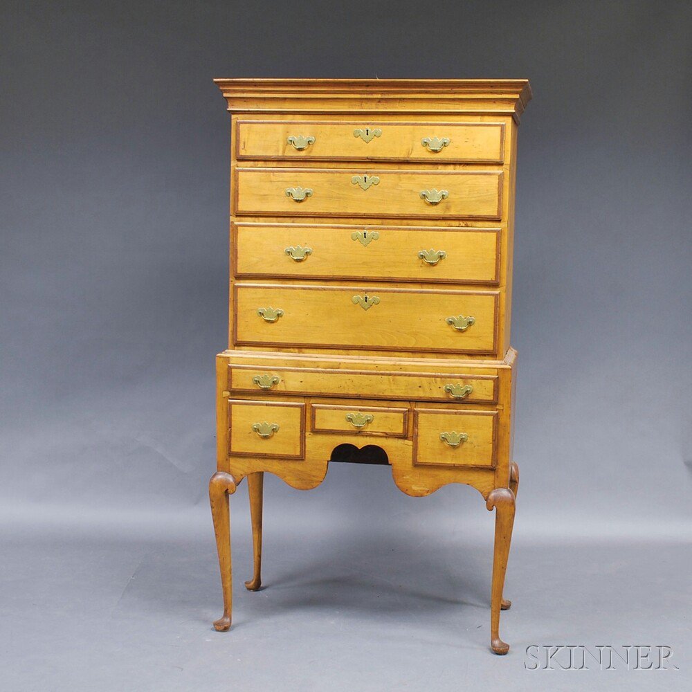 Appraisal: Queen Anne Inlaid Cherry Flat-top High Chest New England th