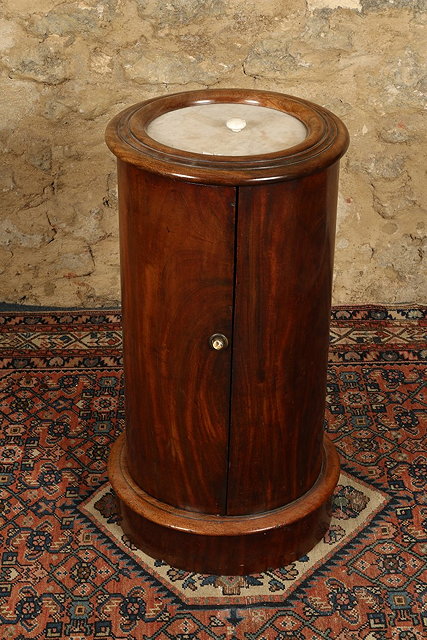 Appraisal: A VICTORIAN MAHOGANY CYLINDRICAL NIGHT CUPBOARD inset white marble top