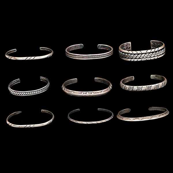 Appraisal: Navajo Silver Bangles with Stamping Collected by Virginia Doneghy -