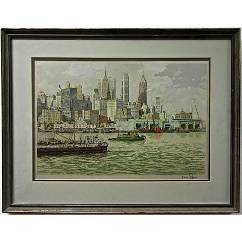 Appraisal: HANS FIGURA AUSTRIAN - NEW YORK SKYLINE COLOUR ETCHING ON