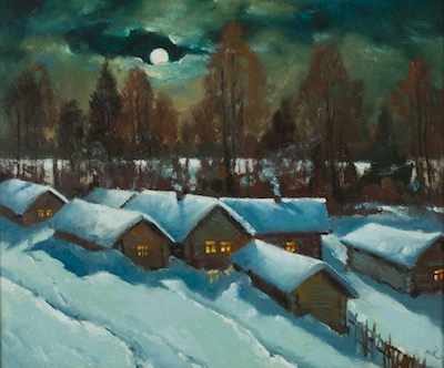 Appraisal: Mark Kremer Russian b Moonlit Night in the Village Oil