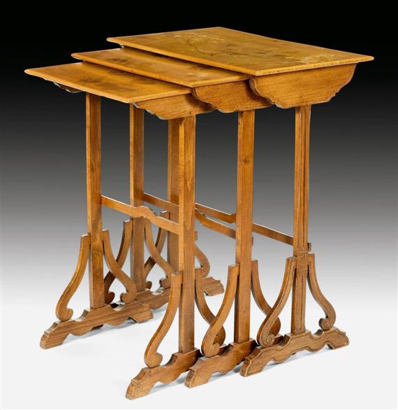 Appraisal: GALL EMILE NESTING TABLES circa Walnut with wood inlay Three