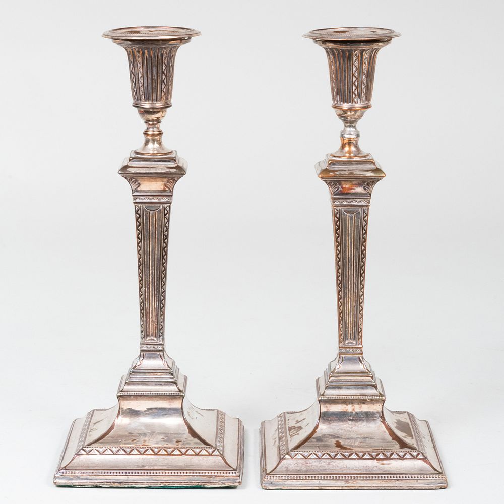 Appraisal: Pair of Sheffield Plate Candlesticks x x in Property from