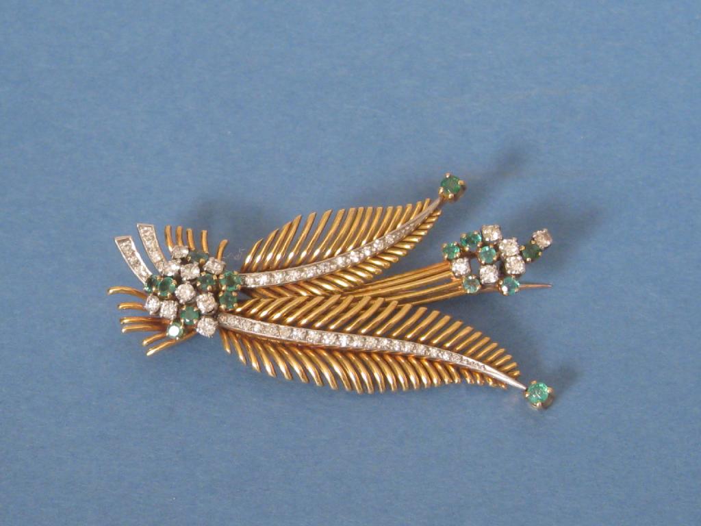 Appraisal: A yellow and white gold Floral Spray Brooch set fifty