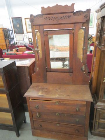 Appraisal: th Century Dresser with Mirror triple drawer tall overall