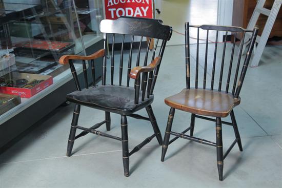 Appraisal: SIX CHAIRS Five black painted Hitchcock banister back side chairs