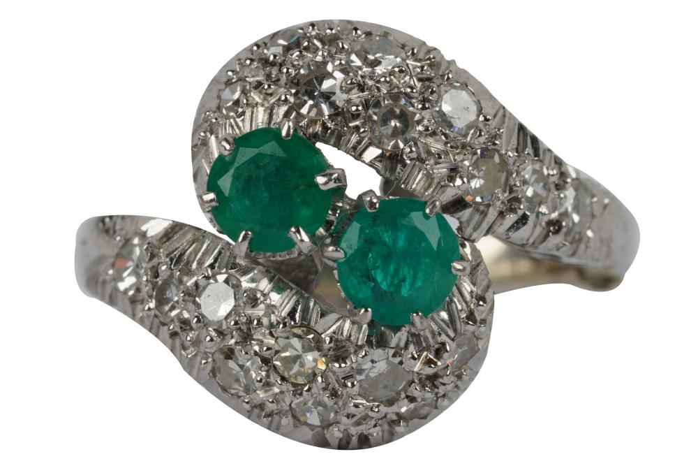 Appraisal: KARAT WHITE GOLD DIAMOND EMERALD BYPASS RINGcontaining two round mixed