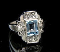 Appraisal: A Retro-Style Aquamarine And Sterling Silver Ring A retro-style sterling