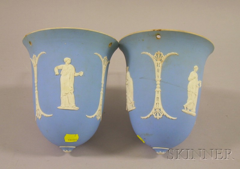 Appraisal: Pair of Wedgwood Attributed Light Blue Jasper Dip Hanging Planters