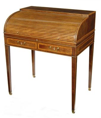 Appraisal: A George III rosewood and satinwood banded cylinder writing desk