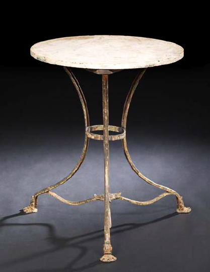 Appraisal: Napoleon III Wrought-Iron and Marble-Top Bistro Table mid- th century