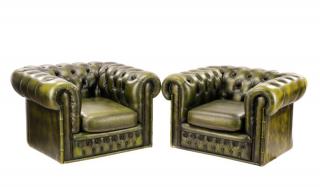 Appraisal: Pair Green Vinyl MCM Chesterfield Club Chairs American mid th