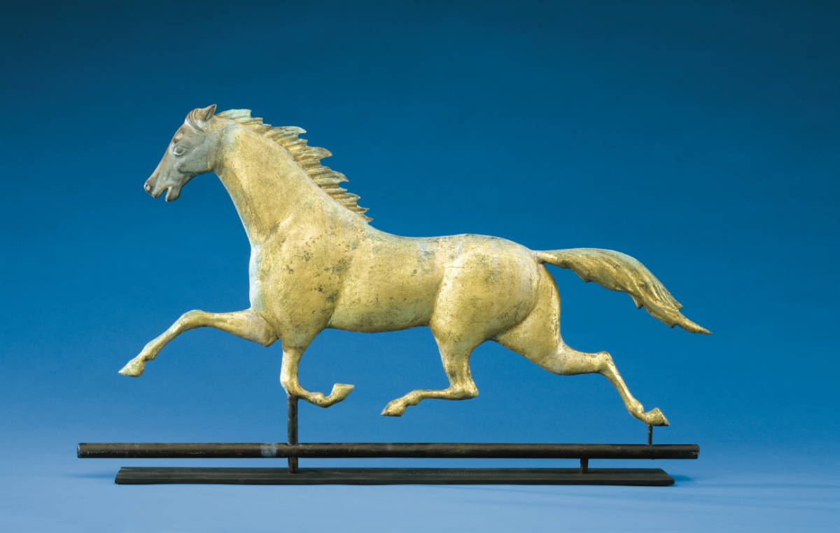 Appraisal: ETHAN ALLEN FULL-BODIED COPPER RUNNING HORSE WEATHERVANE IN GILT SURFACE