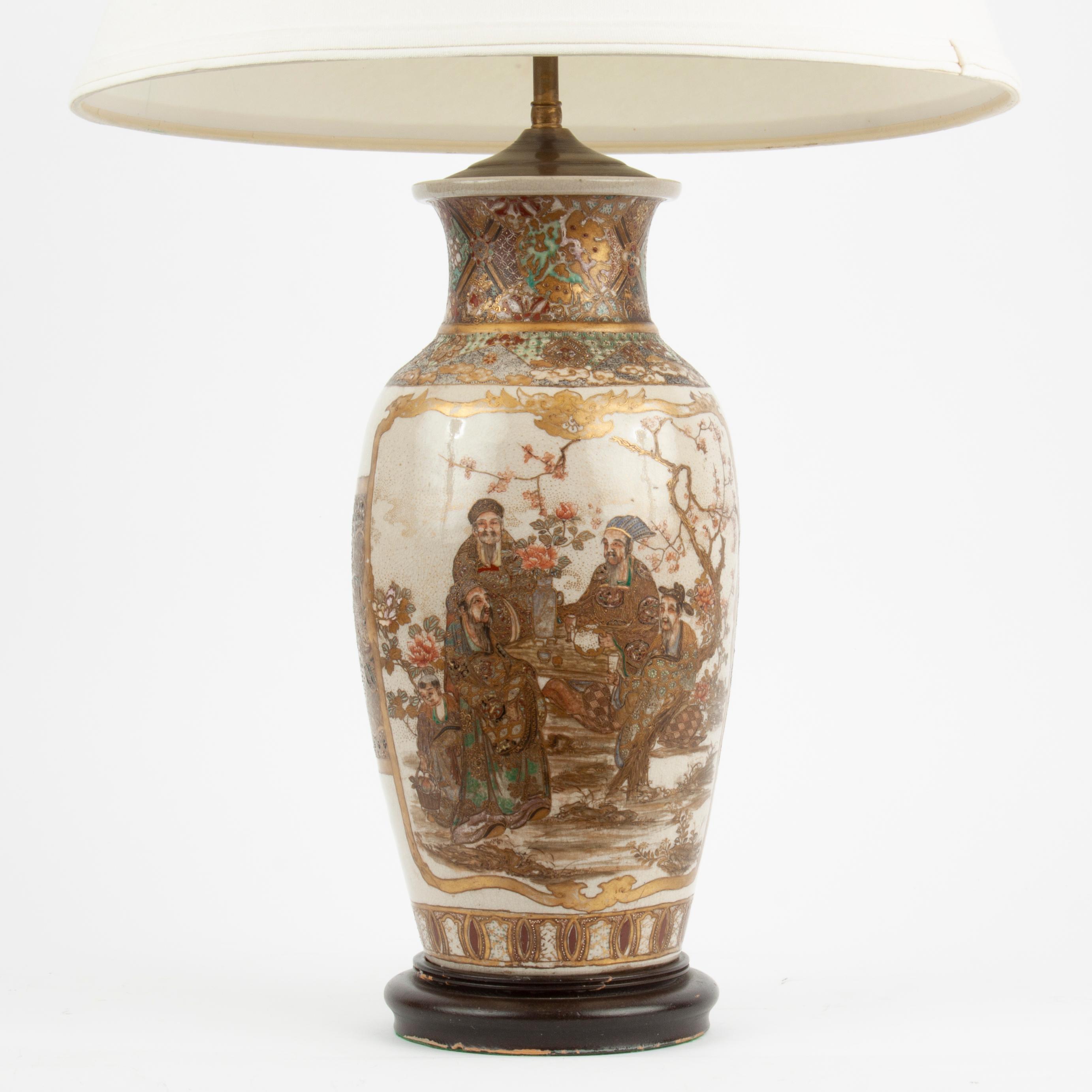 Appraisal: JAPANESE DRILLED SATSUMA VASE TABLE LAMP An antique Japanese Satsuma