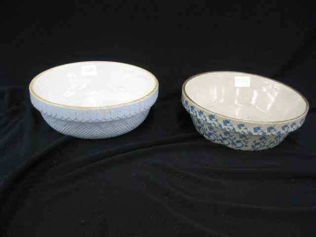 Appraisal: Stoneware Bowls blue spongeware and solid blue exterior both ''