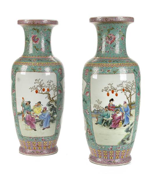 Appraisal: A pair of large Chinese famille rose porcelain baluster vases