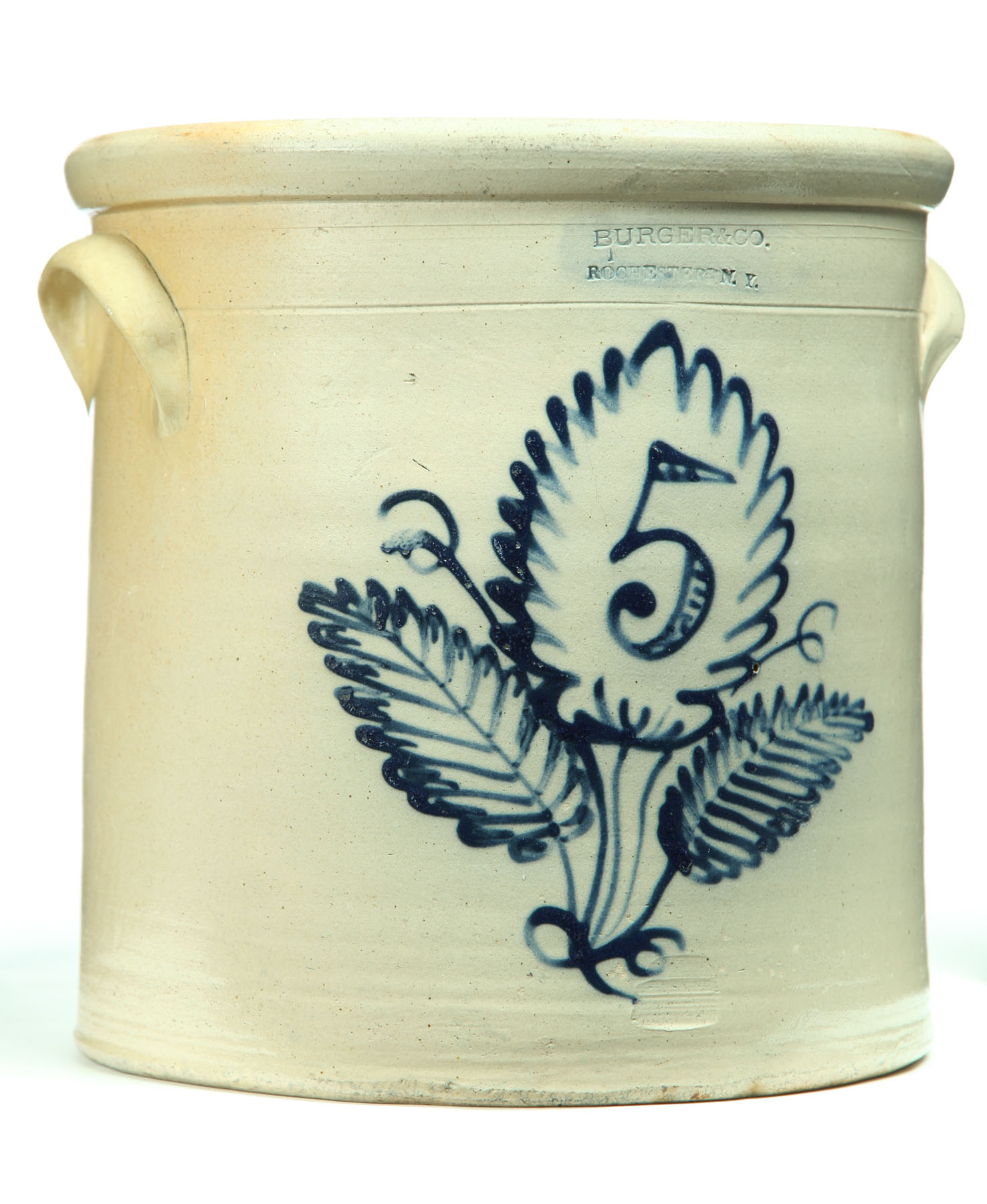 Appraisal: STONEWARE CROCK American ca - Brushed cobalt stylized flower with